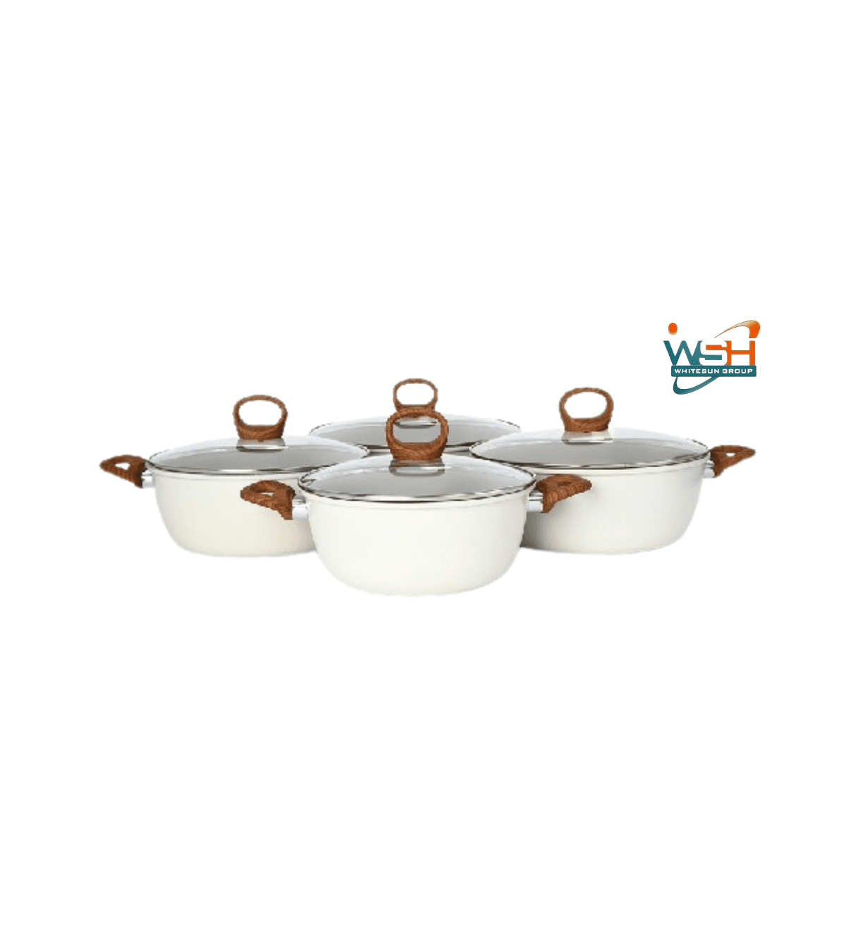Granite Set with wooden handles - White 8 pcs