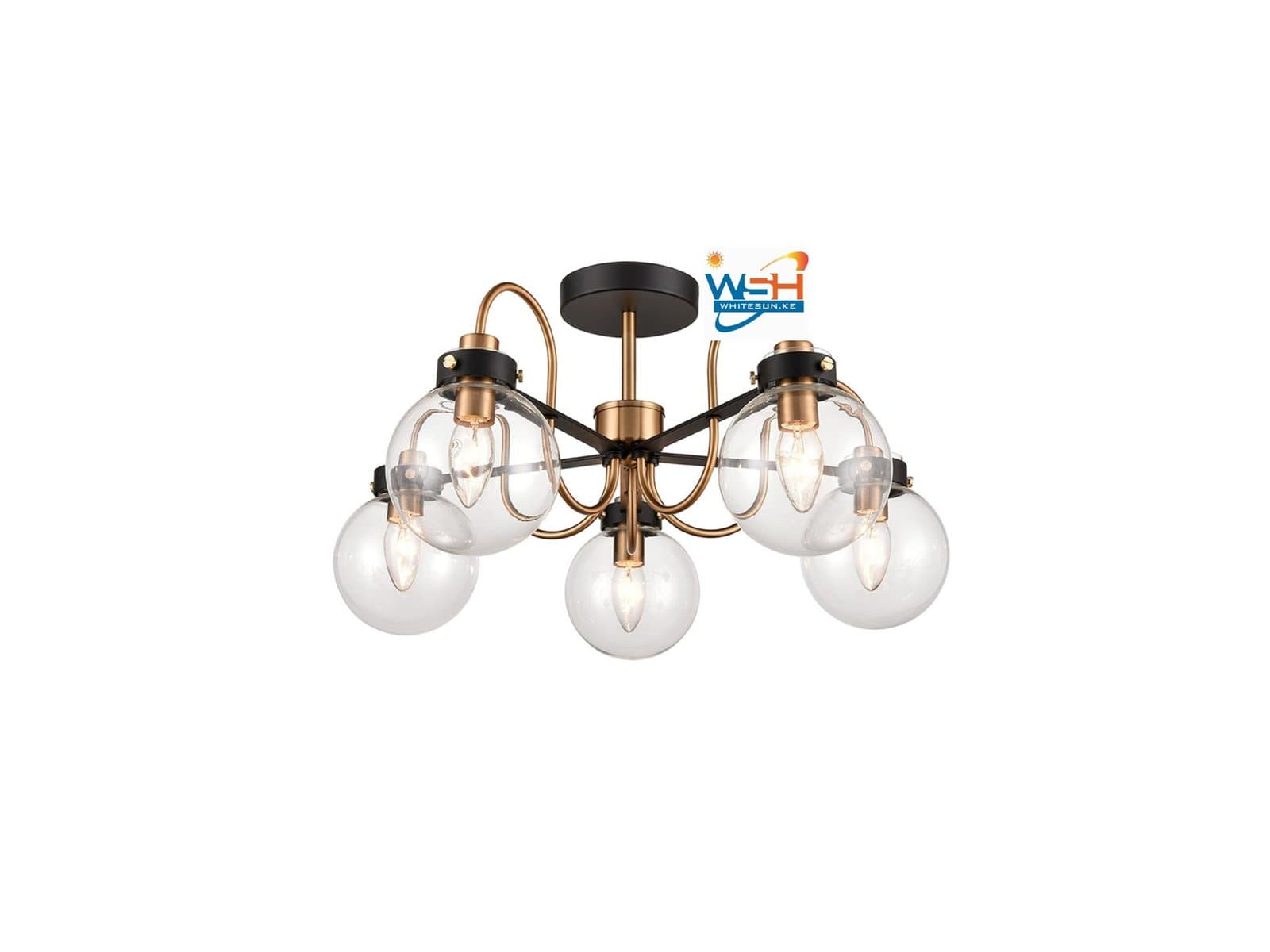 Franklite Equinox 5 Light Semi-Flush Antique Gold & Glass