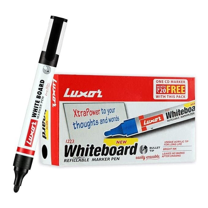 Luxor 1223 Refillable White Board Marker - Black - Box of 10
