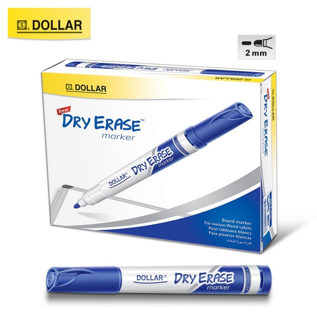 Dollar Dry Erase Blue Markers Round Type Capped, Original 2mm set of 12 Pcs Thumbnail 2