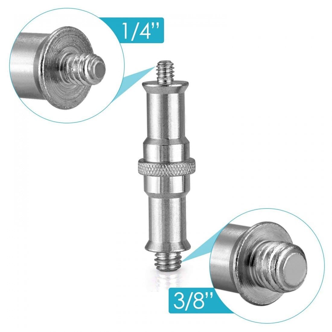 1/4" male to 3/8" male Light Stand Spigot Adapter Thumbnail 3