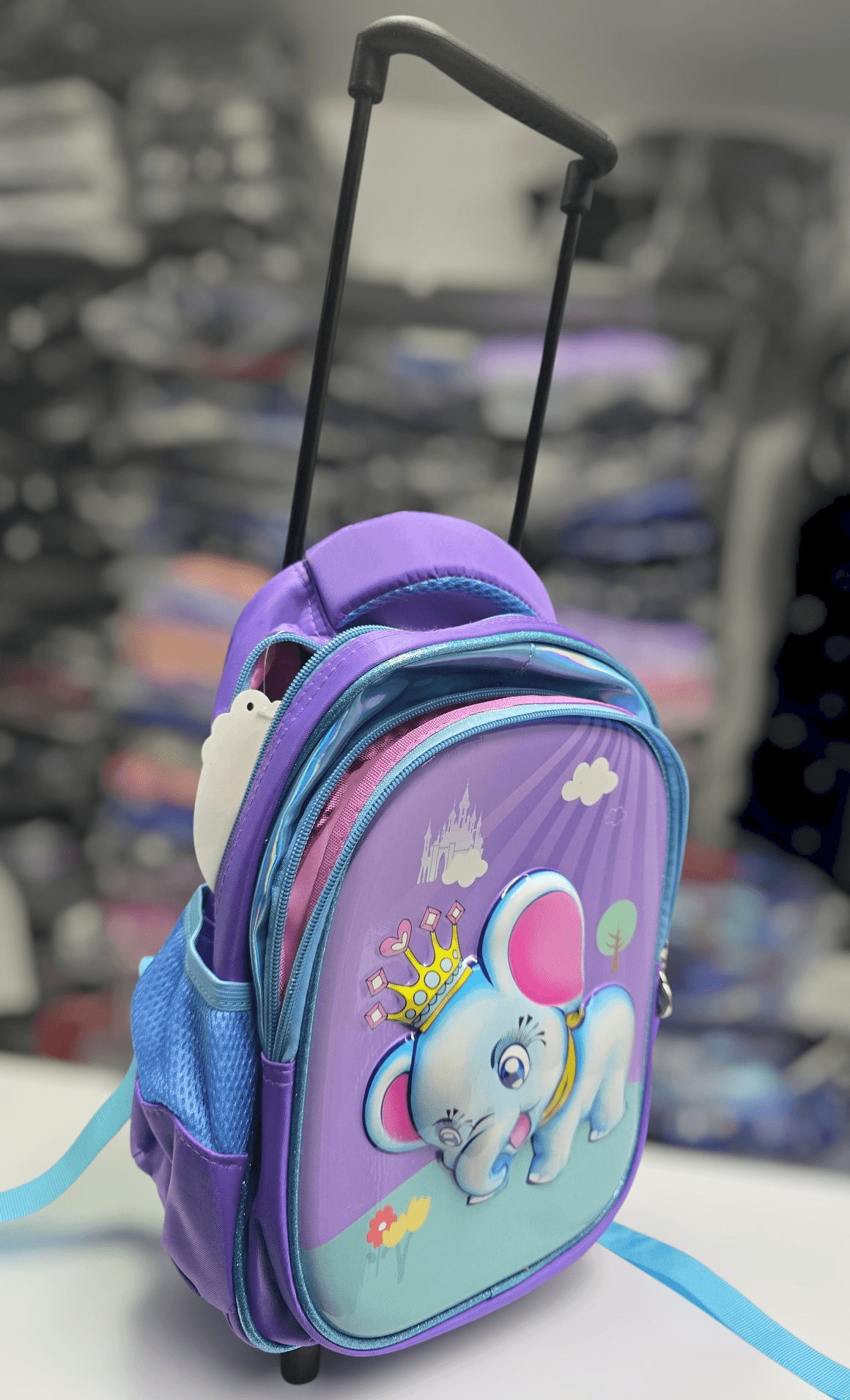 222# Whitesun Kindergarten trolley bag 2-4 years size purple elephant ndovu school bag with wheels birthday gift Thumbnail 2