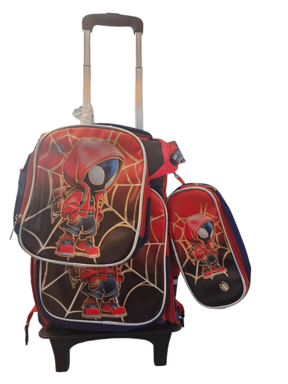 167# Whitesun 3in1 trolley school bag for boys spacious backpack insulated lunch bag pencil pouch and wheels spiderman bag Thumbnail 3
