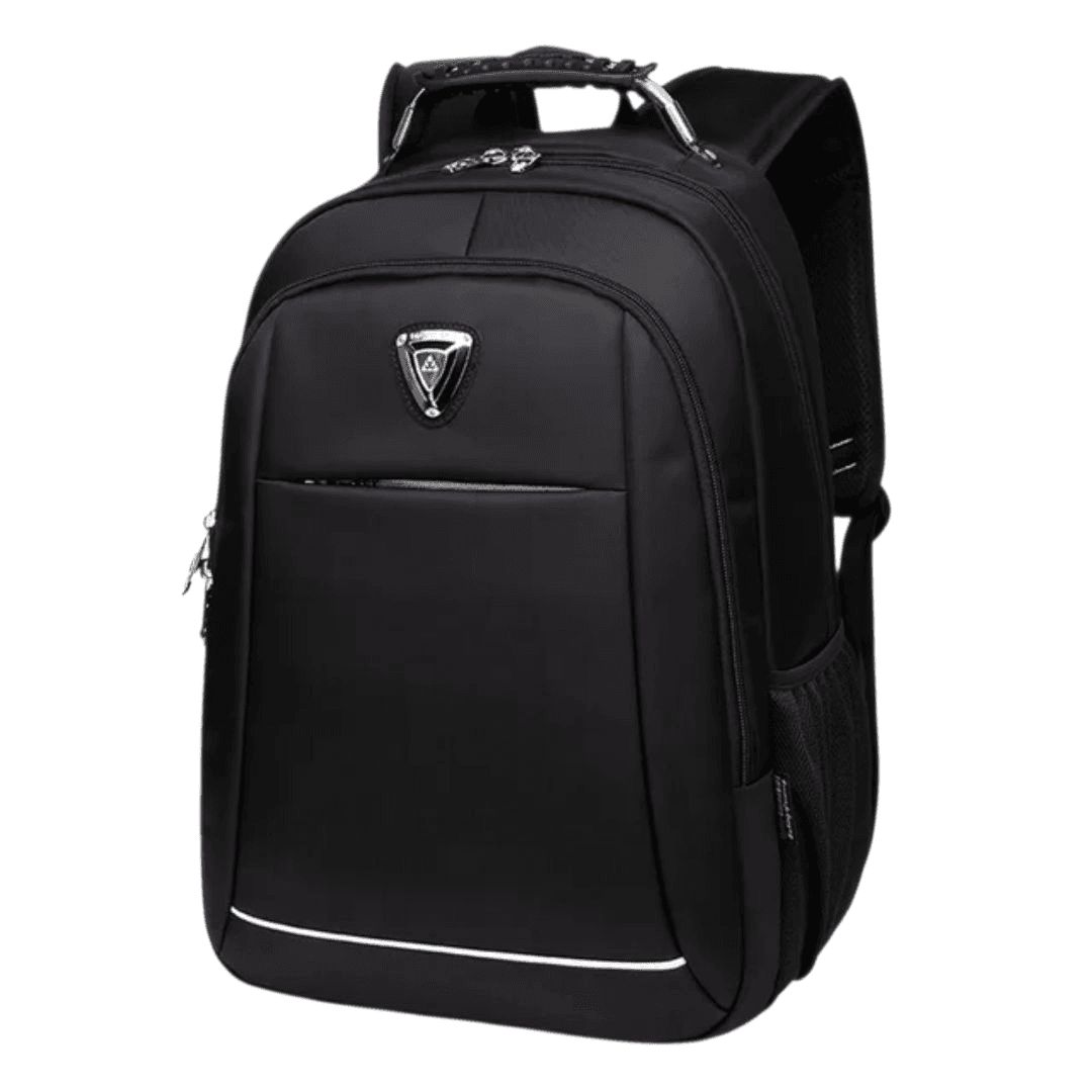154# Whitesun Sleek Black Travel & School Backpack – Durable, Water-Resistant Bag with Padded Straps, Reflective Strip & Laptop Compartment for Men, Teens