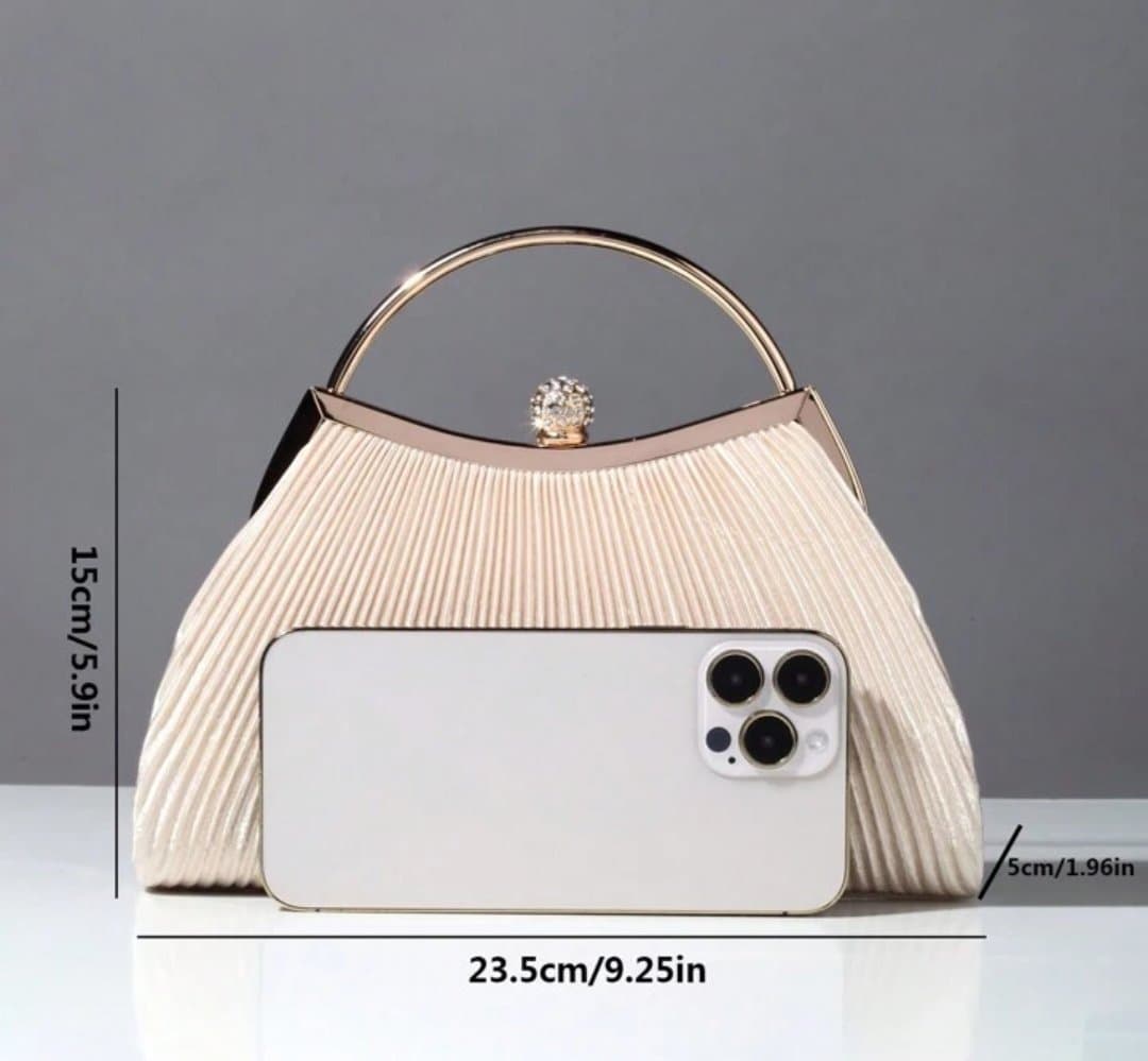072# Whitesun Elegant Pleated Handbag for Women – Gold Frame Evening Purse with Chain Strap and Jeweled Clasp, Ideal Birthday or Anniversary Gift- Gold colour Thumbnail 3