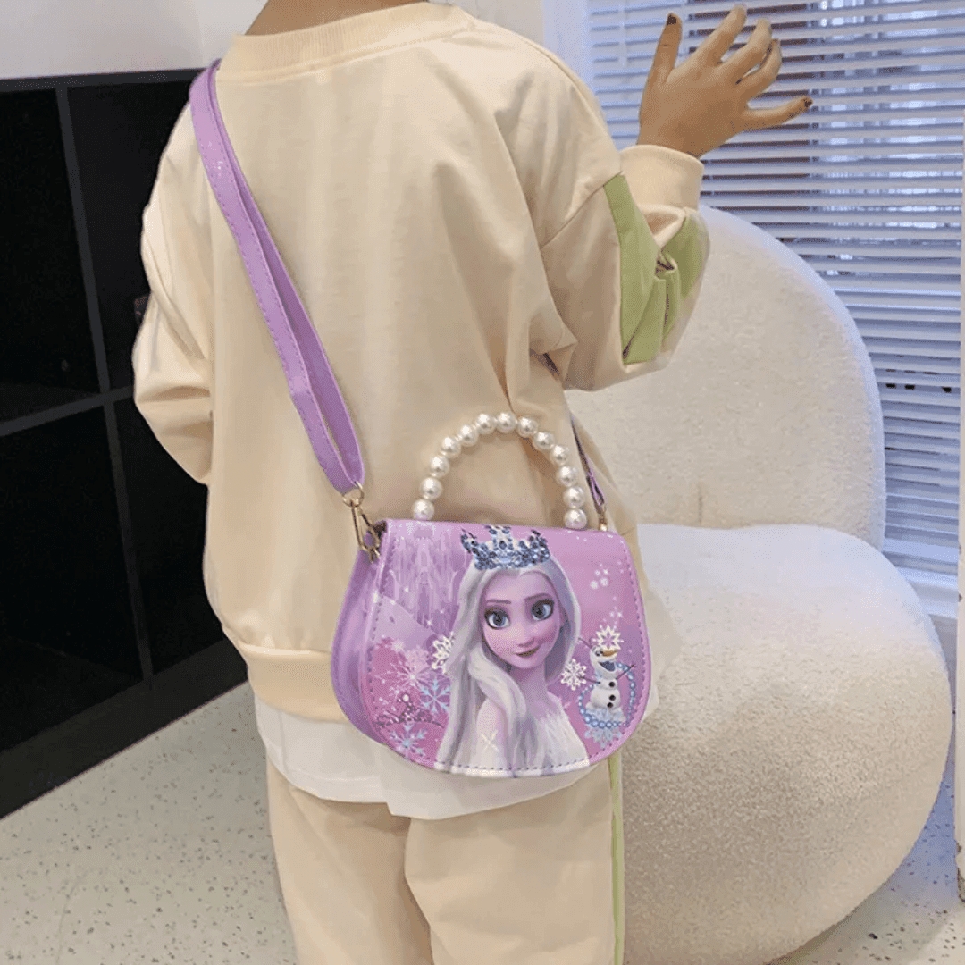 081# Whitesun Kids Handbag with Long Shoulder Strap – Waterproof Cartoon Birthday Gift for Girls 1–12 Years – Anna Frozen Purple handbag