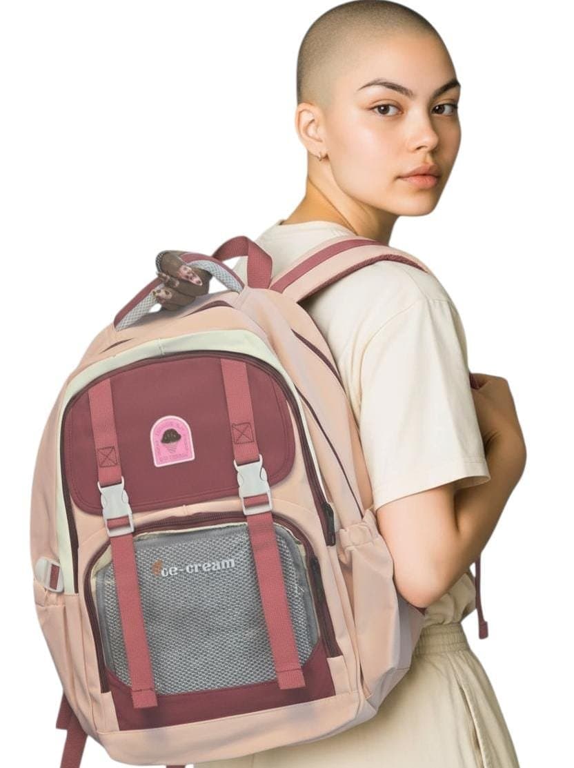 213# Whitesun Heavy-Duty Ice Cream 16-Inch School Bag – Cute Birthday Gift for Boys & Girls 12+ Spacious bag for upper primary high school and college- Peach colour