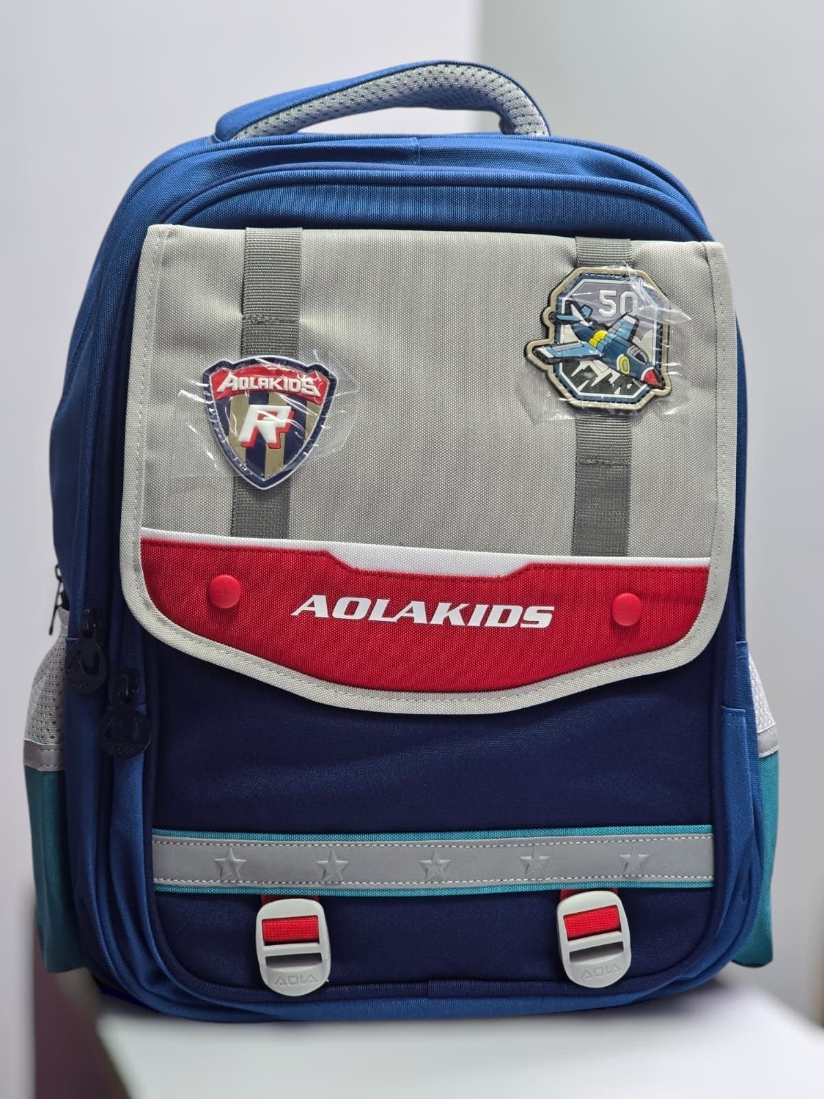 197#whitesun Elementary orthopedic school bag for girls and boys spacious well padded birthday gift for girls and boys navy blue and grey Thumbnail 2