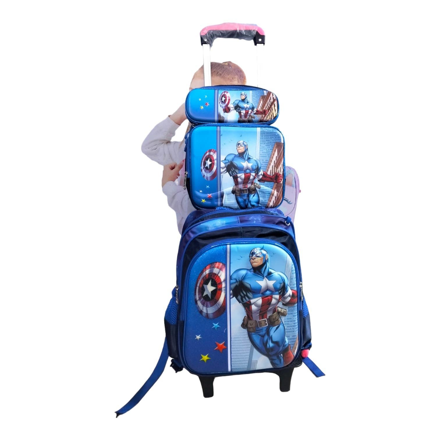 168# Whitesun 3in1 trolley school bag spacious backpack lunch bag and pencil pouch with wheels Thumbnail 2