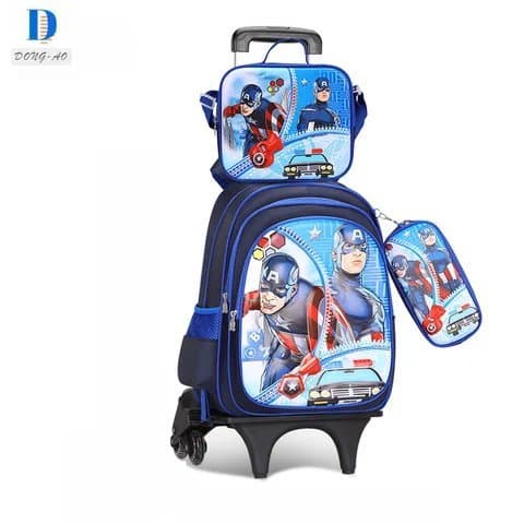 168# Whitesun 3in1 trolley school bag spacious backpack lunch bag and pencil pouch with wheels