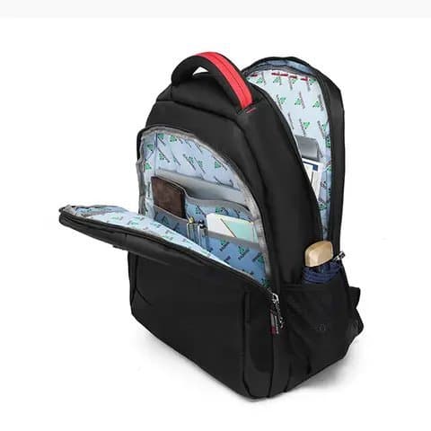 160# Whitesun Unisex Black Backpack for School, Work & Travel – Water-Resistant Laptop Bag with Red Detailing, Multi-Zip Compartments & Padded Straps Thumbnail 4