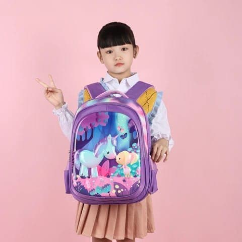 244# Whitesun Purple Pony girls school bag unicorn design Thumbnail 2