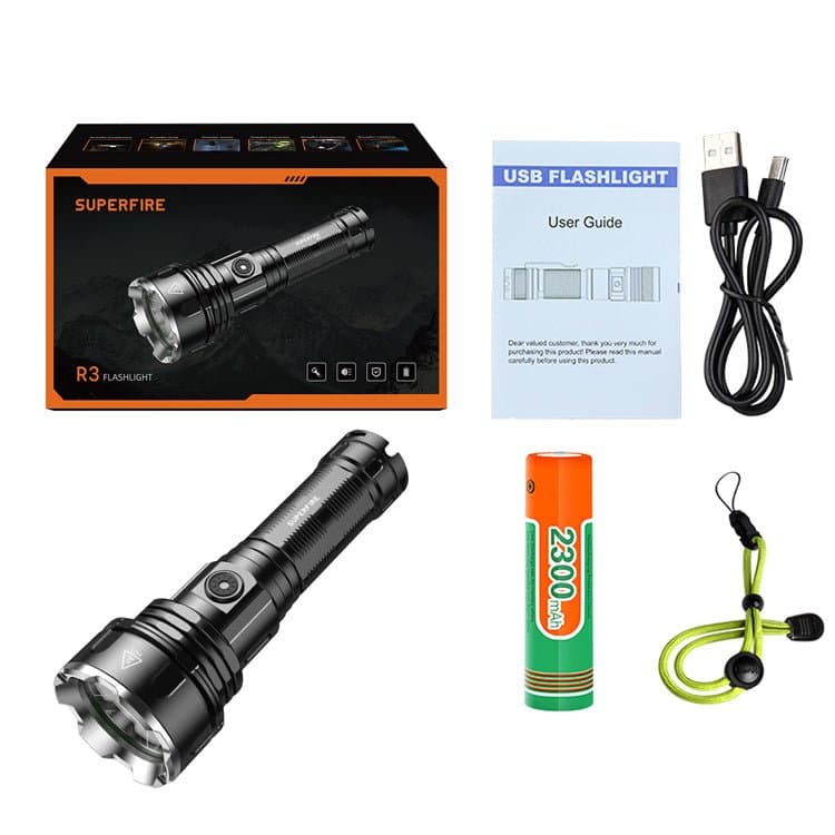 Superfire R3-P90 Rechargeable LED USB Flashlight with built-in Cell Phone Charger Thumbnail 2
