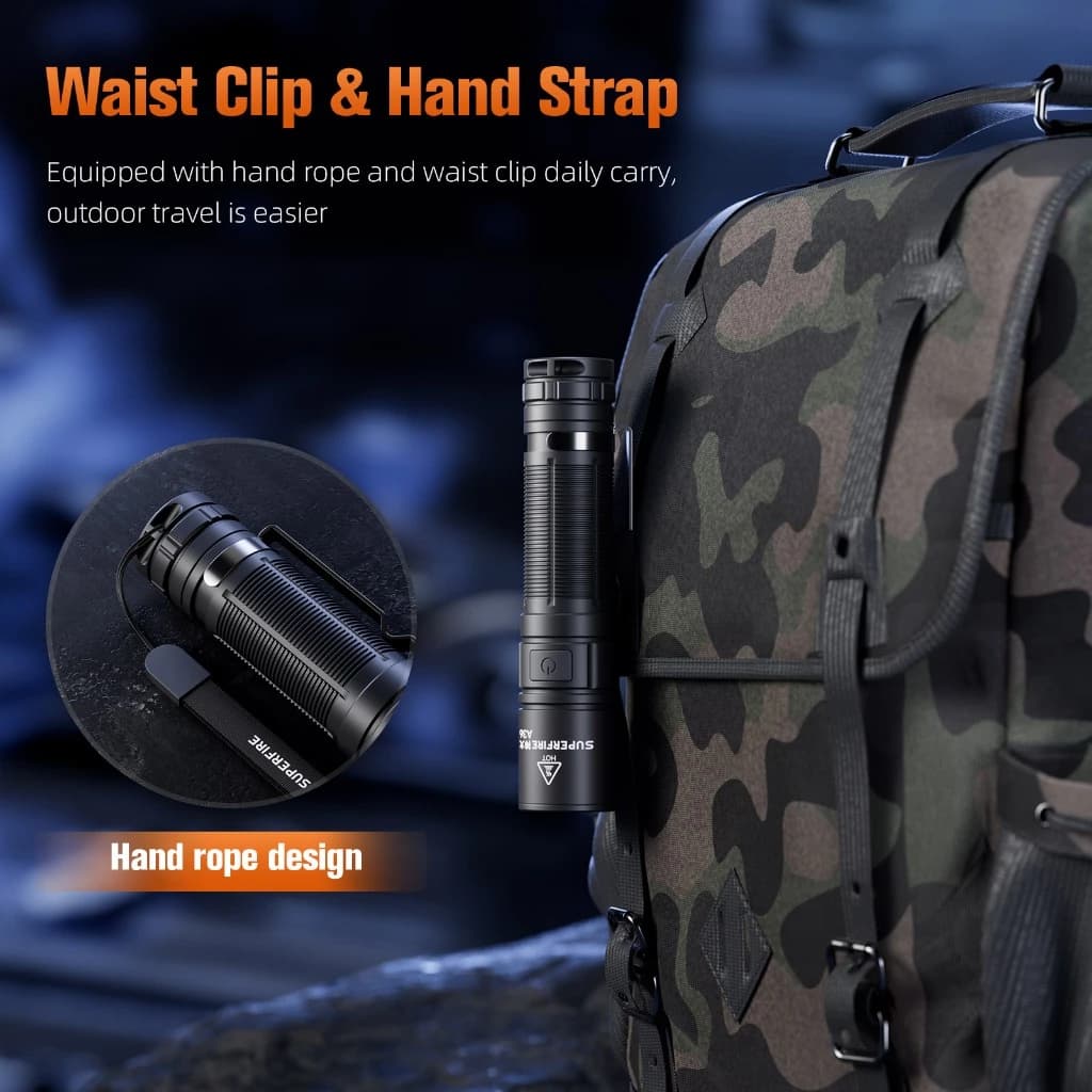 SUPERFIRE A36 12W EDC Bright LED Flashlight 2000mAh Battery 780LM Torch Portable Camping Fishing Lantern Thumbnail 3