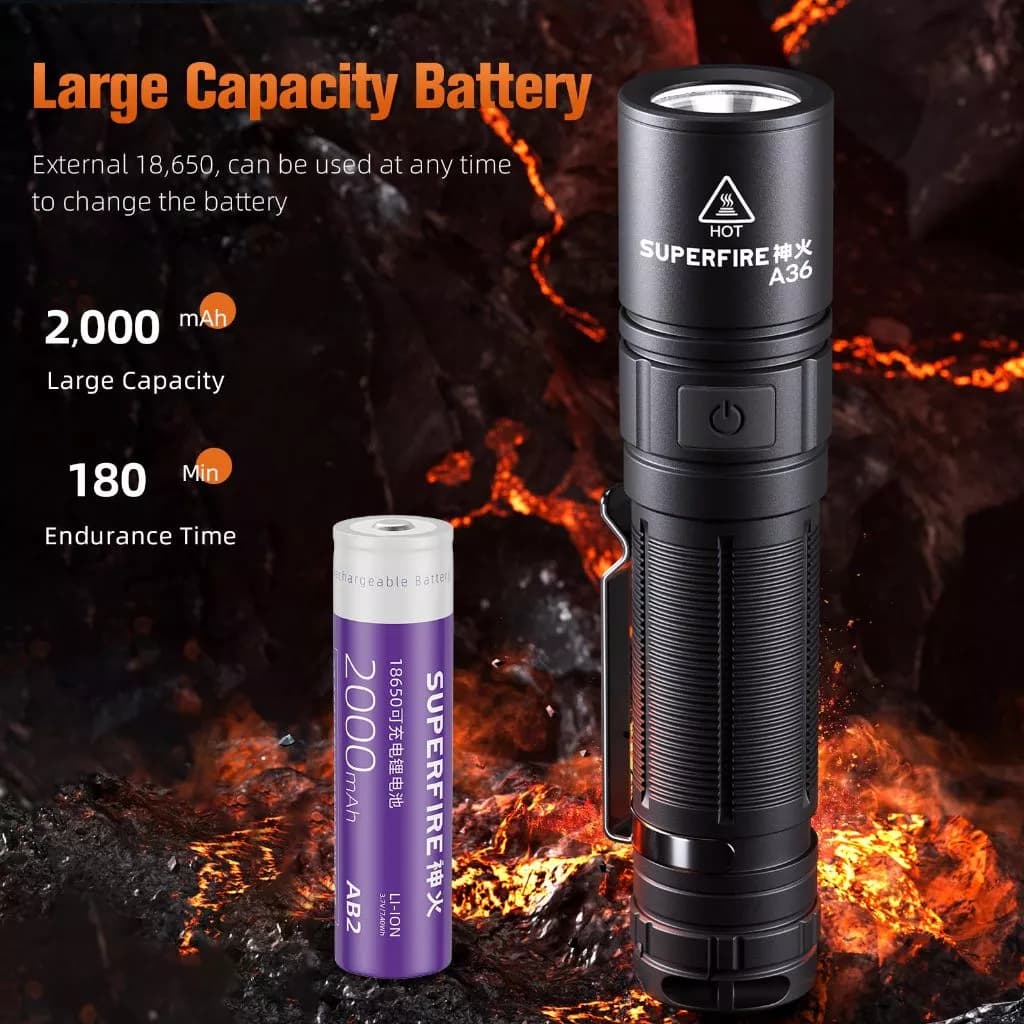 SUPERFIRE A36 12W EDC Bright LED Flashlight 2000mAh Battery 780LM Torch Portable Camping Fishing Lantern Thumbnail 6