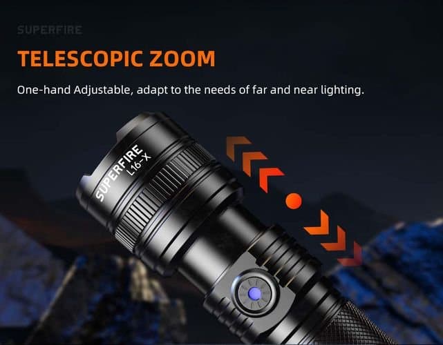 Flashlight L16-X, 400lm, with focus, rechargable USB C, 2x 18650 3400mAh, IP43 Thumbnail 6
