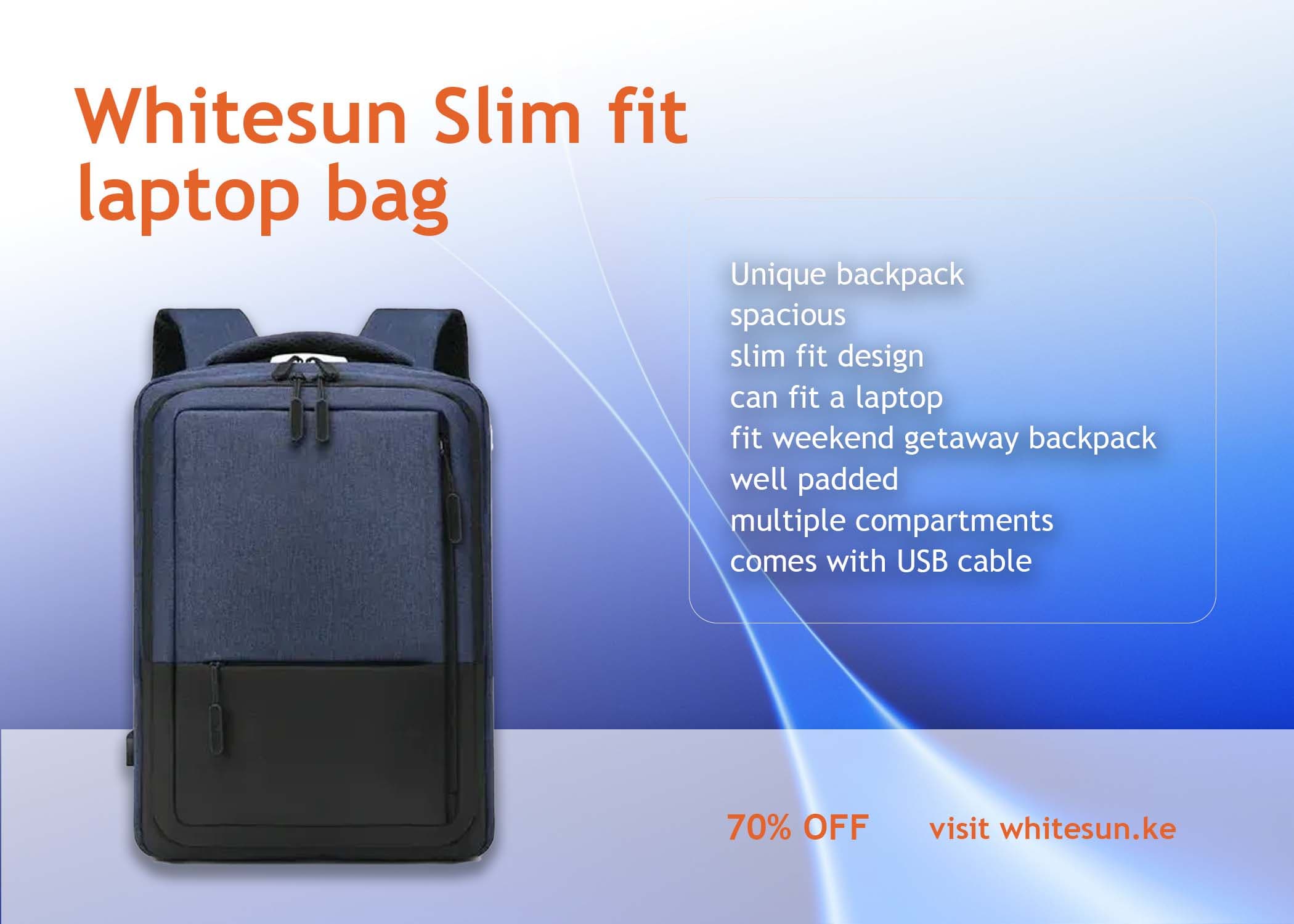 261# Whitesun Slim fit laptop bag with multiple compartments laptop compartment and luggage with USB cable Thumbnail 4