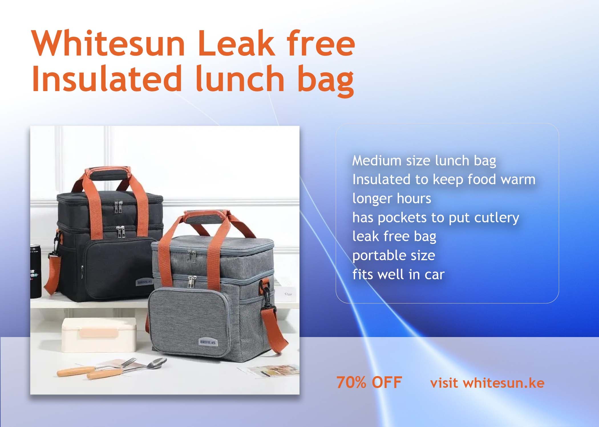 260# Whitesun Leak free Insulated lunch bag with double compartments and shoulder strap for men women and children Thumbnail 4