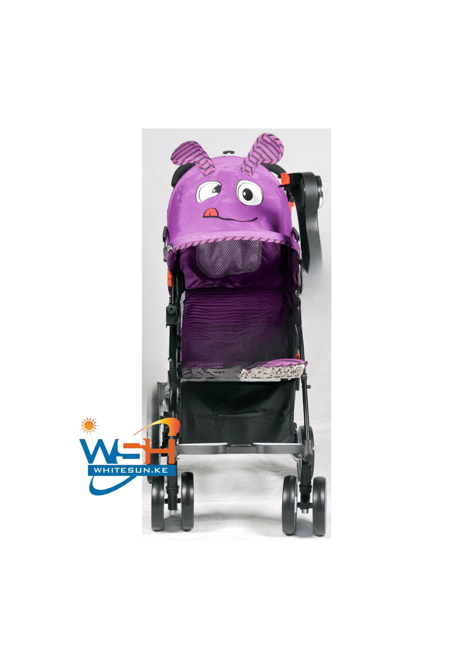 Baby Pram With Cartoon Cover And Luggage Basket And Pocket, Foldable Aluminum Alloy Green, Blue, Pink, Purple