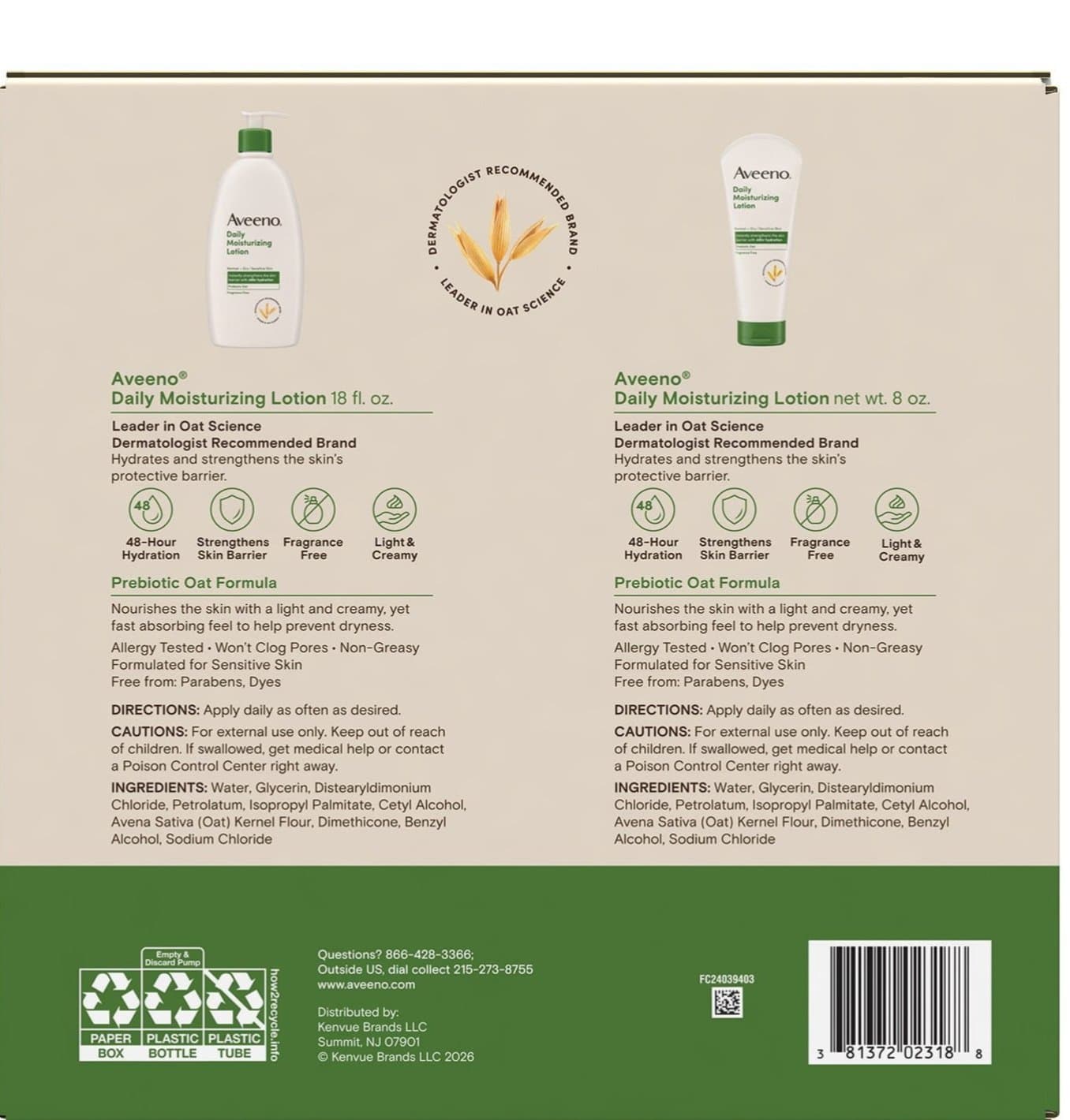 Aveeno Daily Moisturizing Lotion (2 bottles and 1 tube) Thumbnail 3