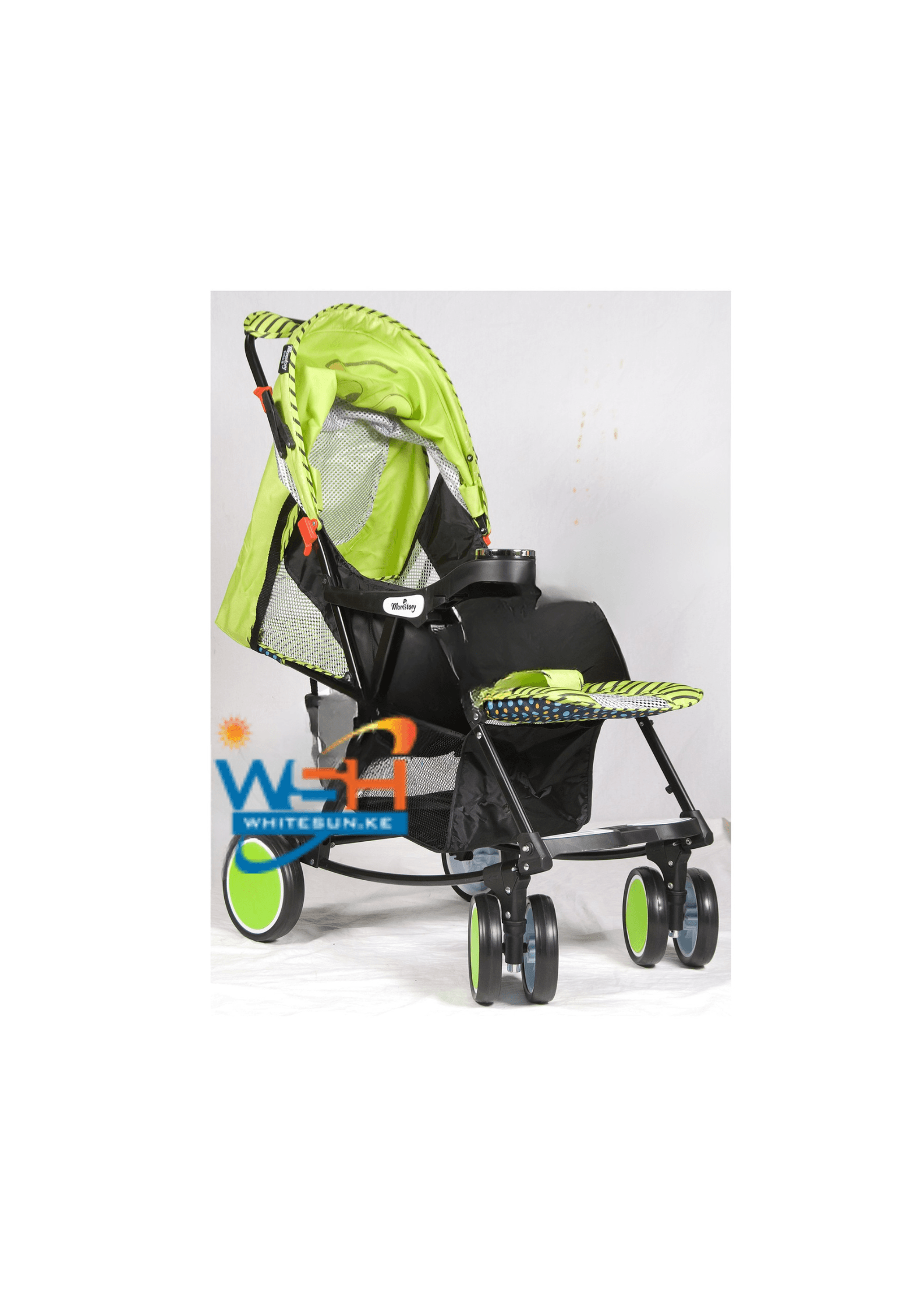 Baby Pram With Cartoon Cover And Luggage Basket And Pocket, Foldable Aluminum Alloy Green, Blue, Pink, Purple Thumbnail 3