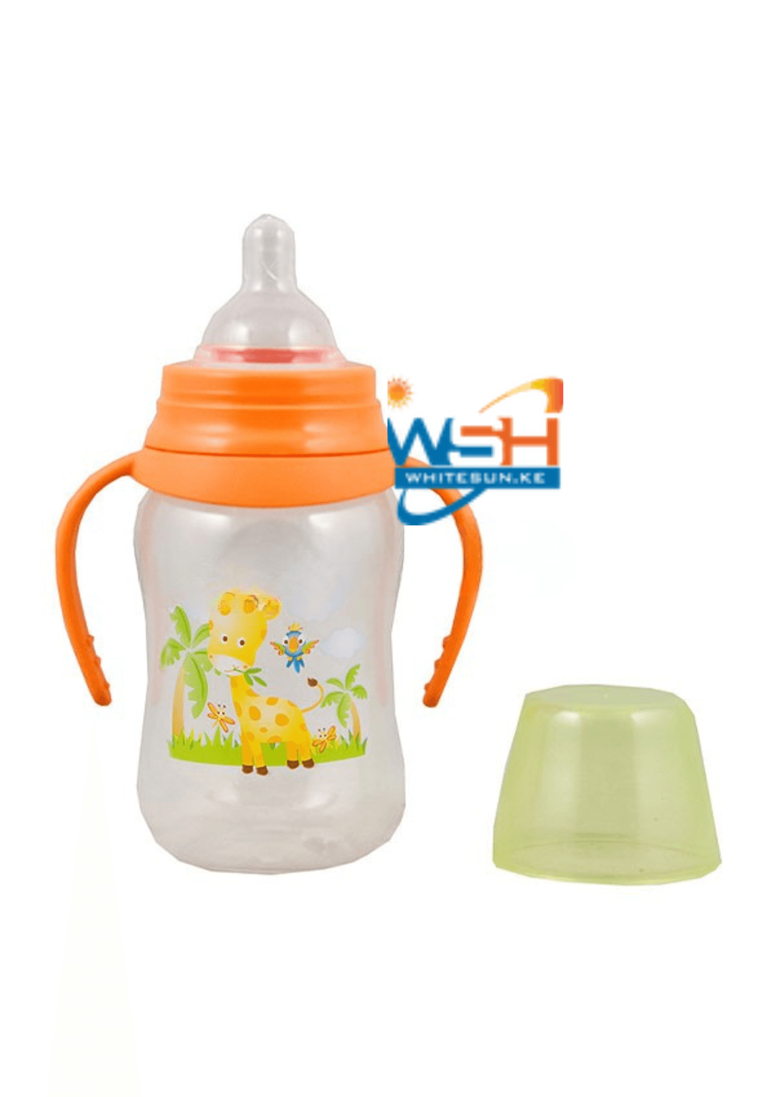Wide Neck Bottle W/Wide Neck Silicone Nippl, 8Oz.Easy Grip,Hood,Cap With Handle Jungle Buddies Pp, Silicone, Tpr