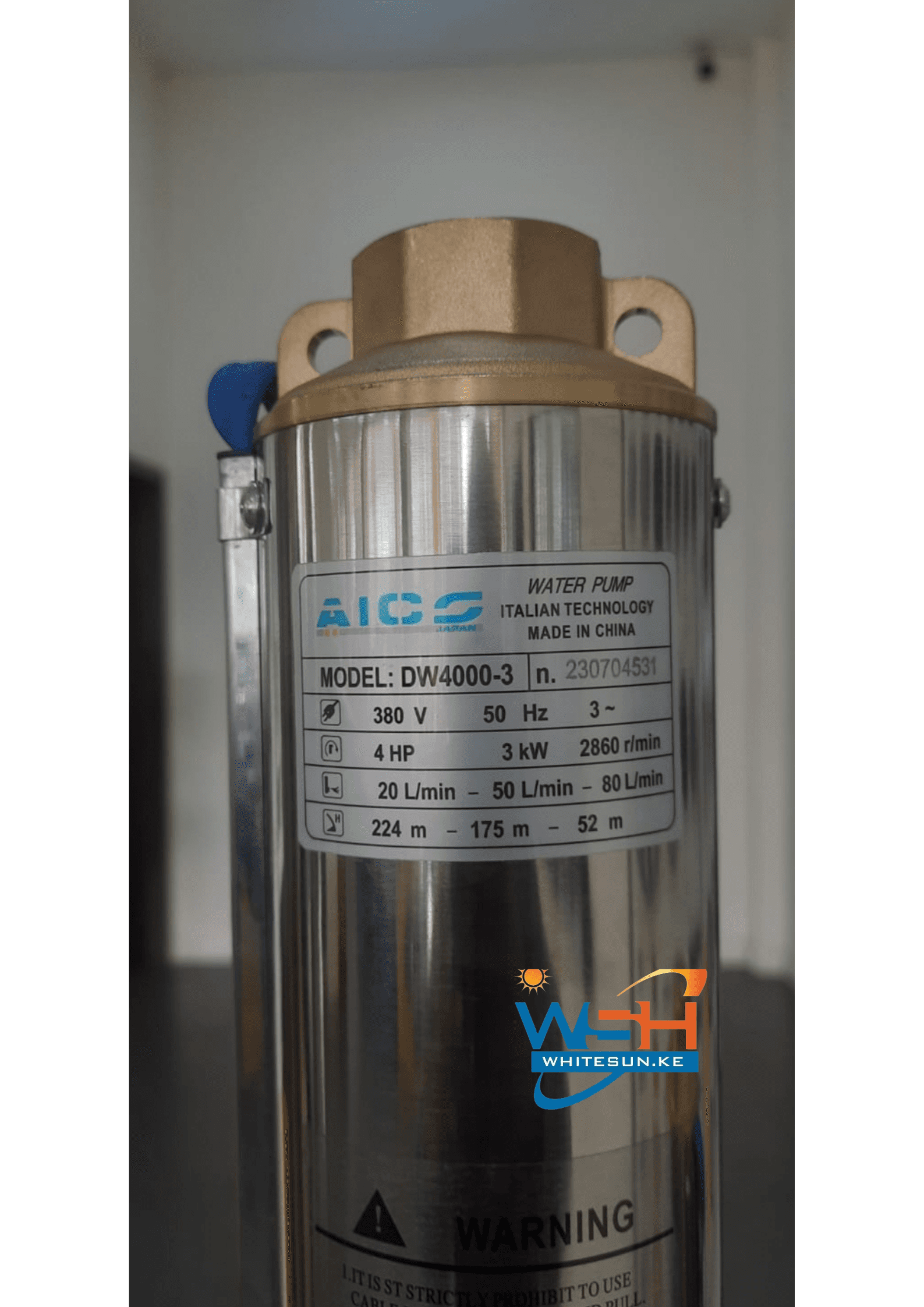 3kW 224m 4HP Aico Borehole pump - DW4000 - 3 Three Phase 4800 L/H Deep Well Submersible water pump Thumbnail 2