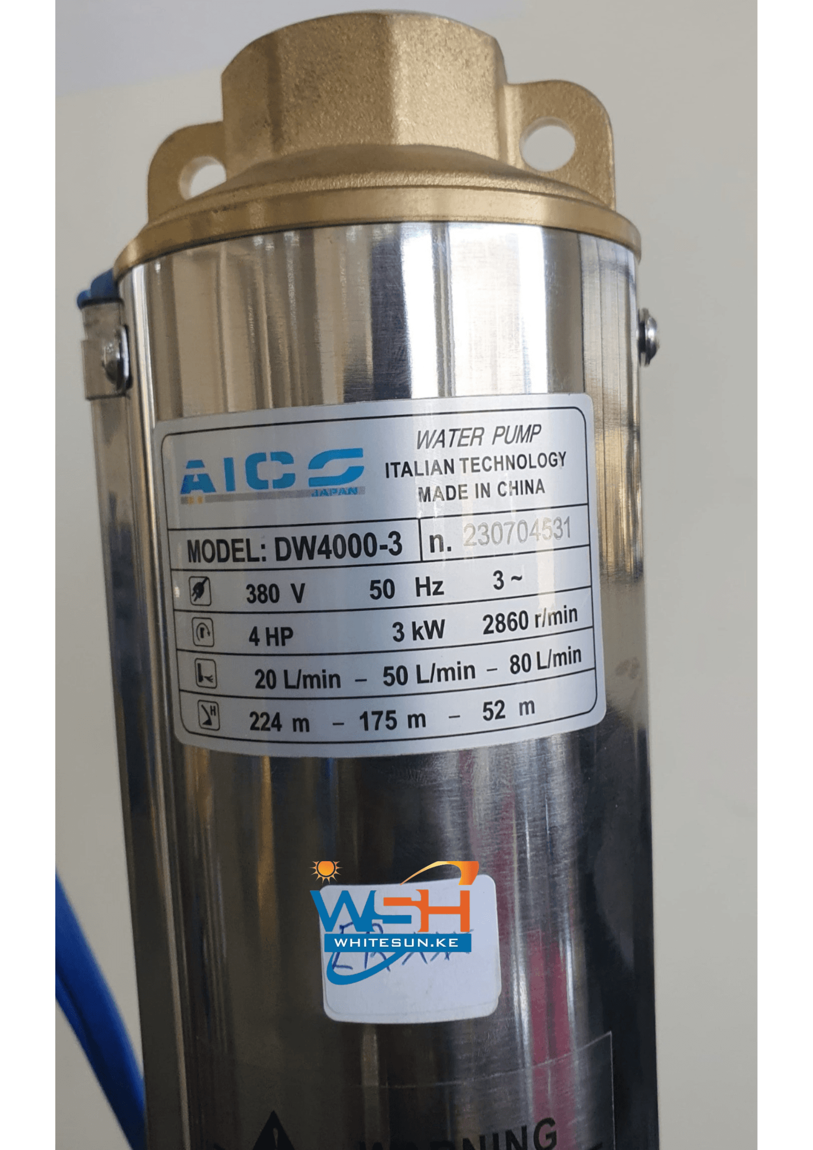 3kW 224m 4HP Aico Borehole pump - DW4000 - 3 Three Phase 4800 L/H Deep Well Submersible water pump Thumbnail 3
