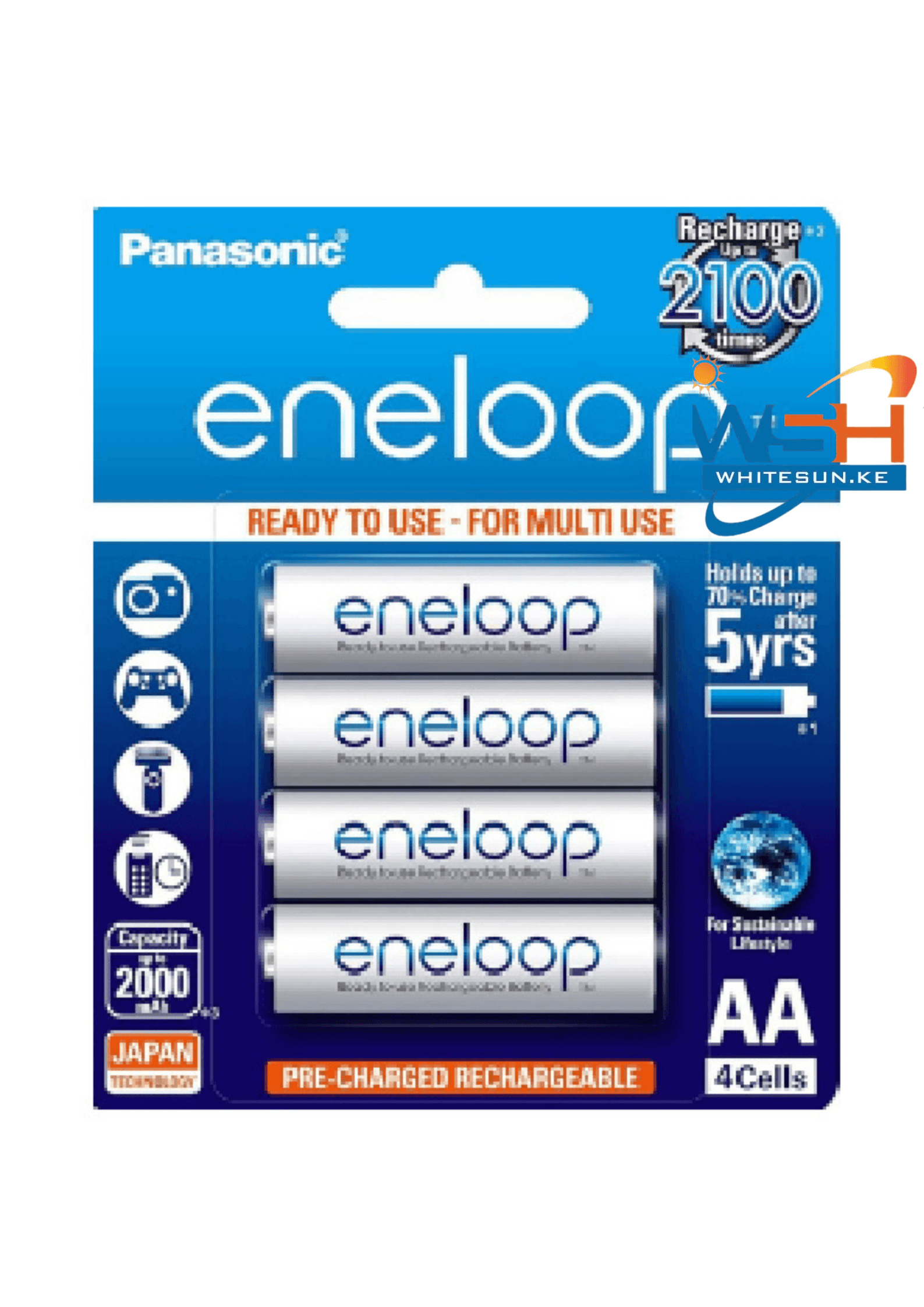 Aax4 Panasonic Eneloop Rechargable 2000Mah Batteries