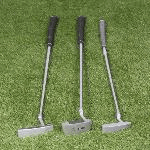 ASSORTED GOLF CLUBS, SIZES  5,3,1 WOOD/ PUTTERS - STAINLESS STEEL HANDLE - FOR ADULTS - RIGHT HAND. 1 PUTTER FOR CHILDREN