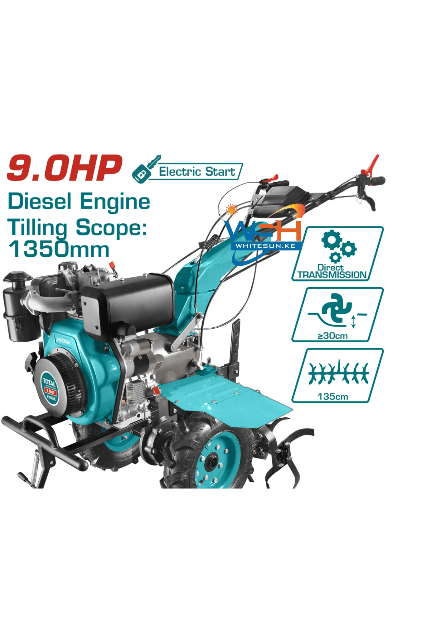9HP TOTAL Diesel Tiller TDC13501D Walking Tractor (1350 mm Scope, Recoil + Electric Start) Thumbnail 3