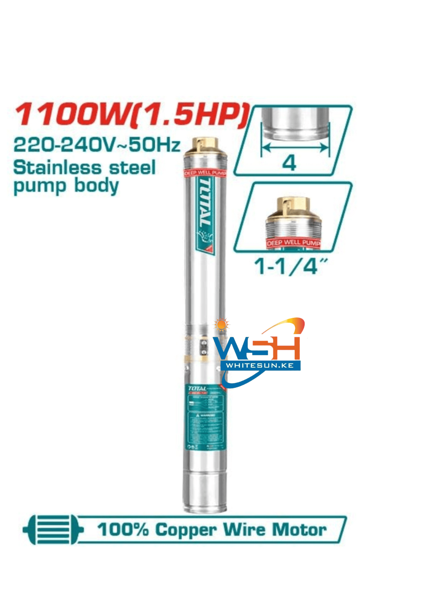 1100W 4" TOTAL Deep Well Pump TWP11001 Thumbnail 2