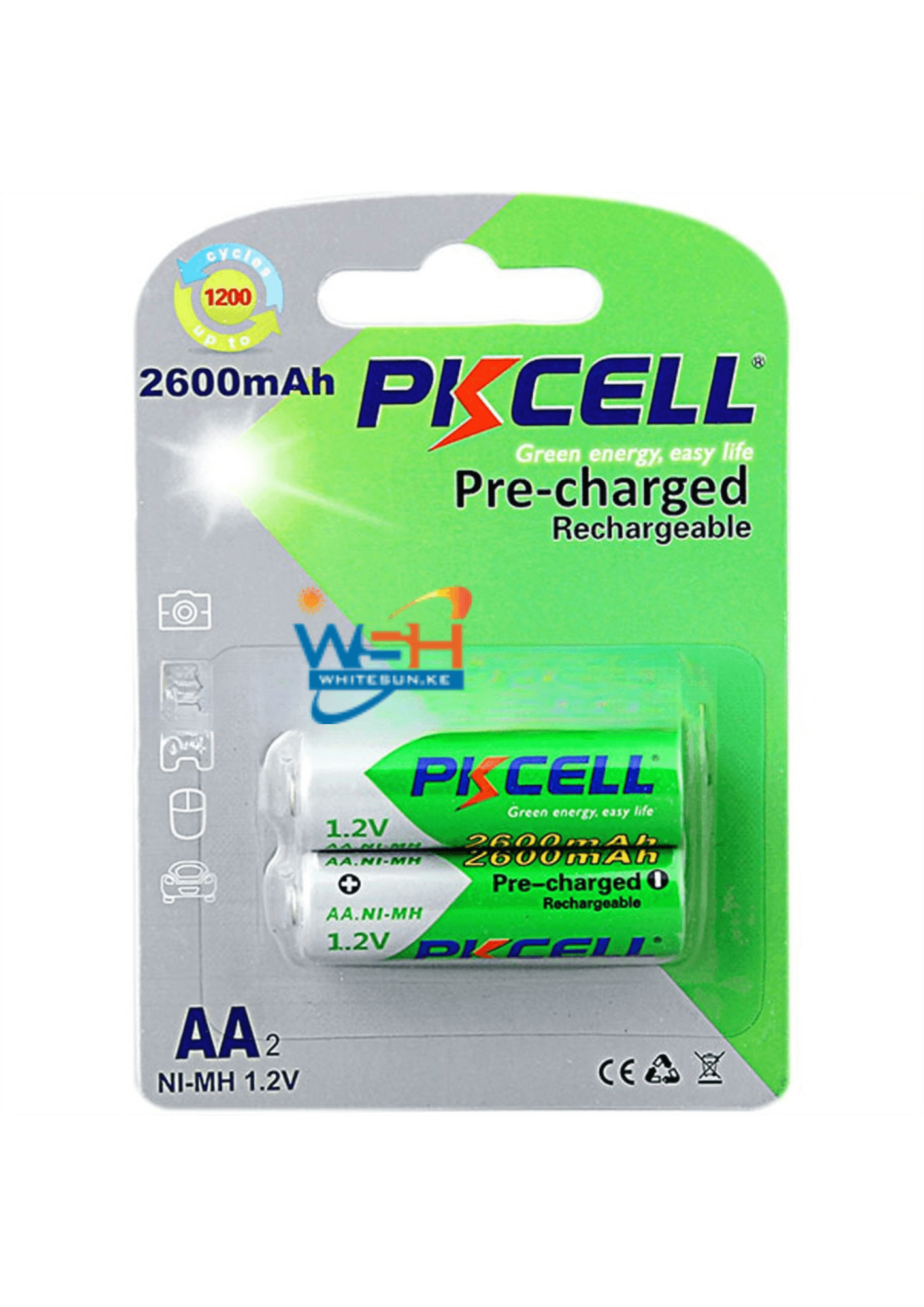 AA Nimh Rechargable 2600Mah Battery Pack Of 2, PKCELL Thumbnail 2