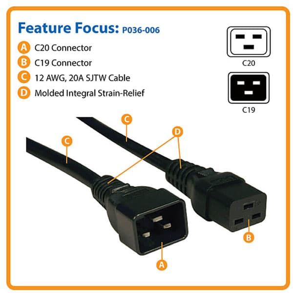 Power Cable Heavy Duty 12Awg (Iec-320-C19 To Iec-320-C20) 6Ft Tripp-Lite Thumbnail 3