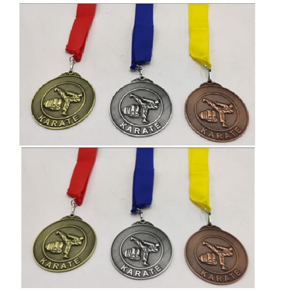 Antique Gold Medal With Red Ribbon,For Karate, Size 70Mm