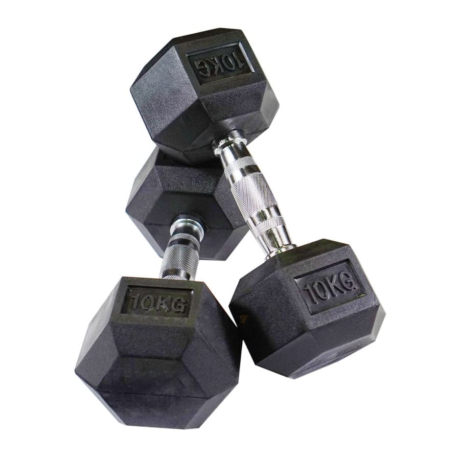 Black Rubber Hex Dumbbells In Pairs 10Kg