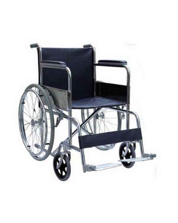 chrome-steel-wheelchair-fixed-armrest-legrest-8%e2%80%b3-pvc-castor-24%e2%80%b3-solid-spoke-wheels