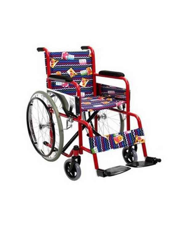 steel-manual-wheelchair-red-powder-coated-frame-22-inch-solid-spoke-wheel