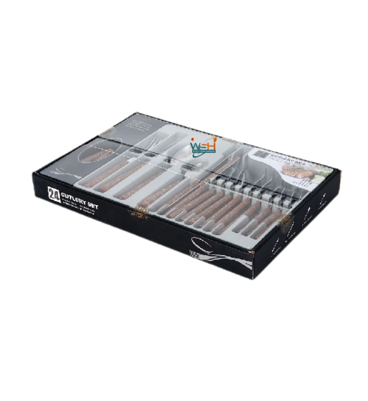 Whitesun 24 pieces cutlery set with maroon handles