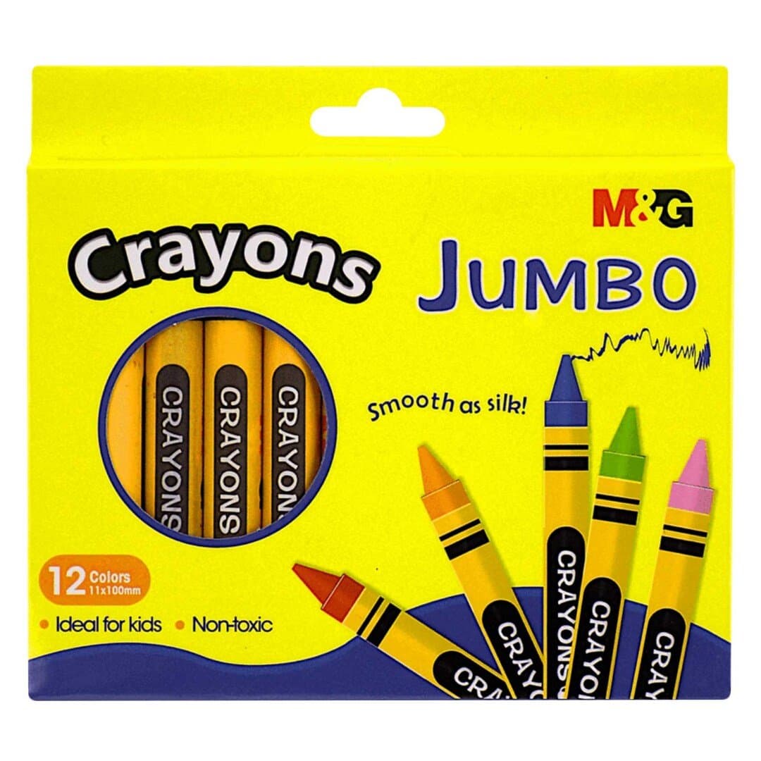 M&G AGMX4224 Non-Toxic Jumbo Wax Crayons Colors 12 Pieces