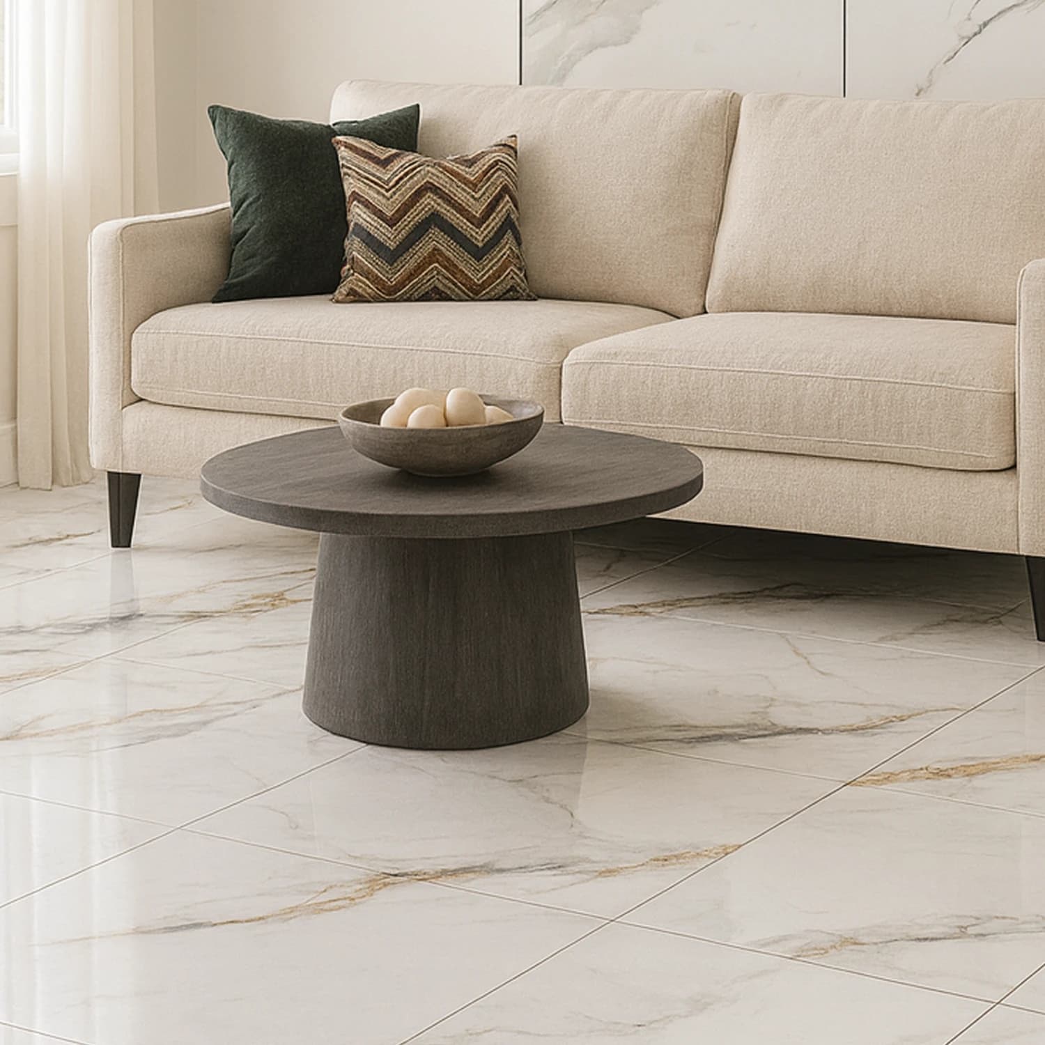 Aurum Blend White Marble Look Shiny Porcelain Floor Tile - 600 x 600mm