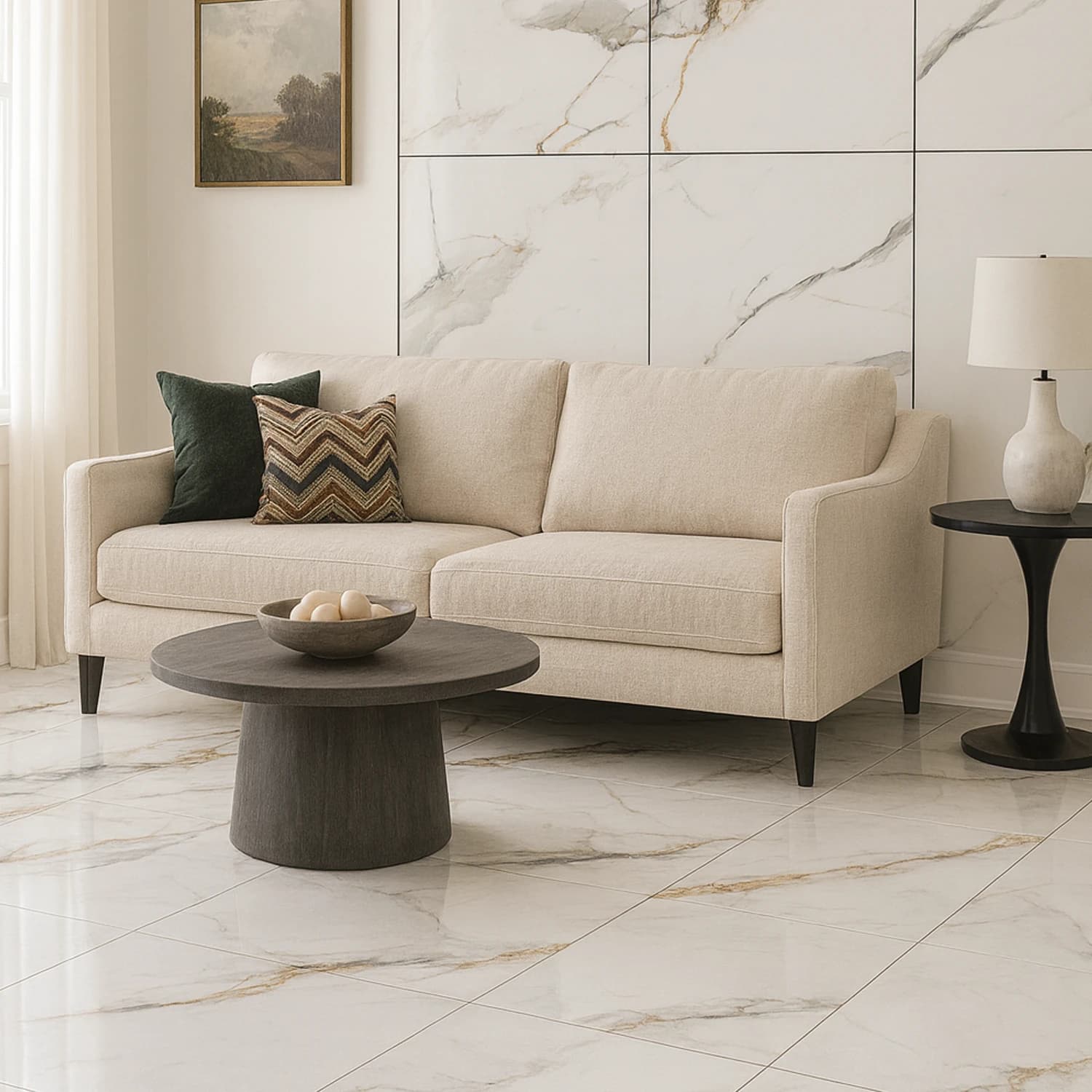 Aurum Blend White Marble Look Shiny Porcelain Floor Tile - 600 x 600mm Thumbnail 2