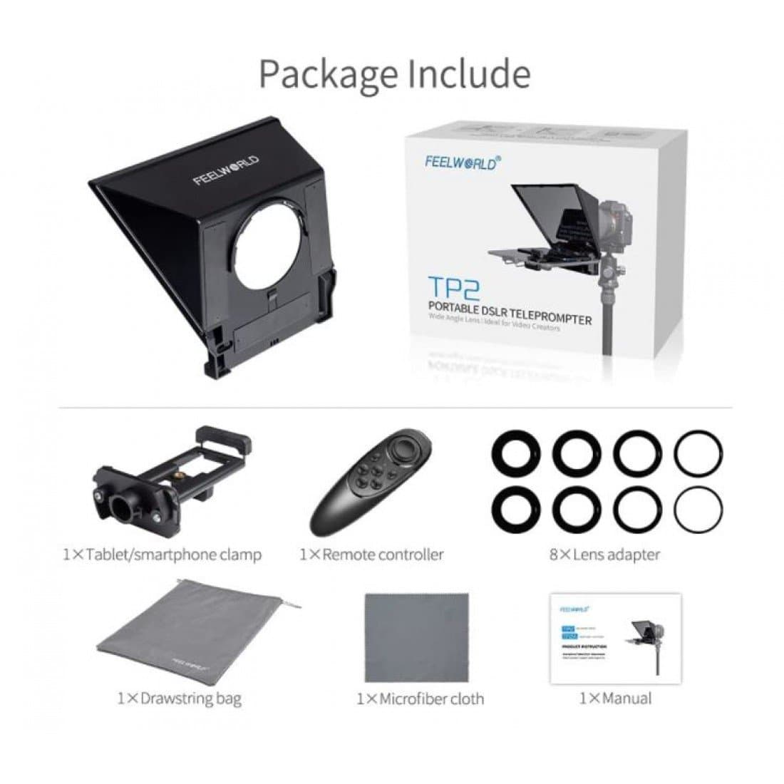 Feelworld TP2 Portable Teleprompter for Smartphones, Tablets & DSLR Cameras Thumbnail 8