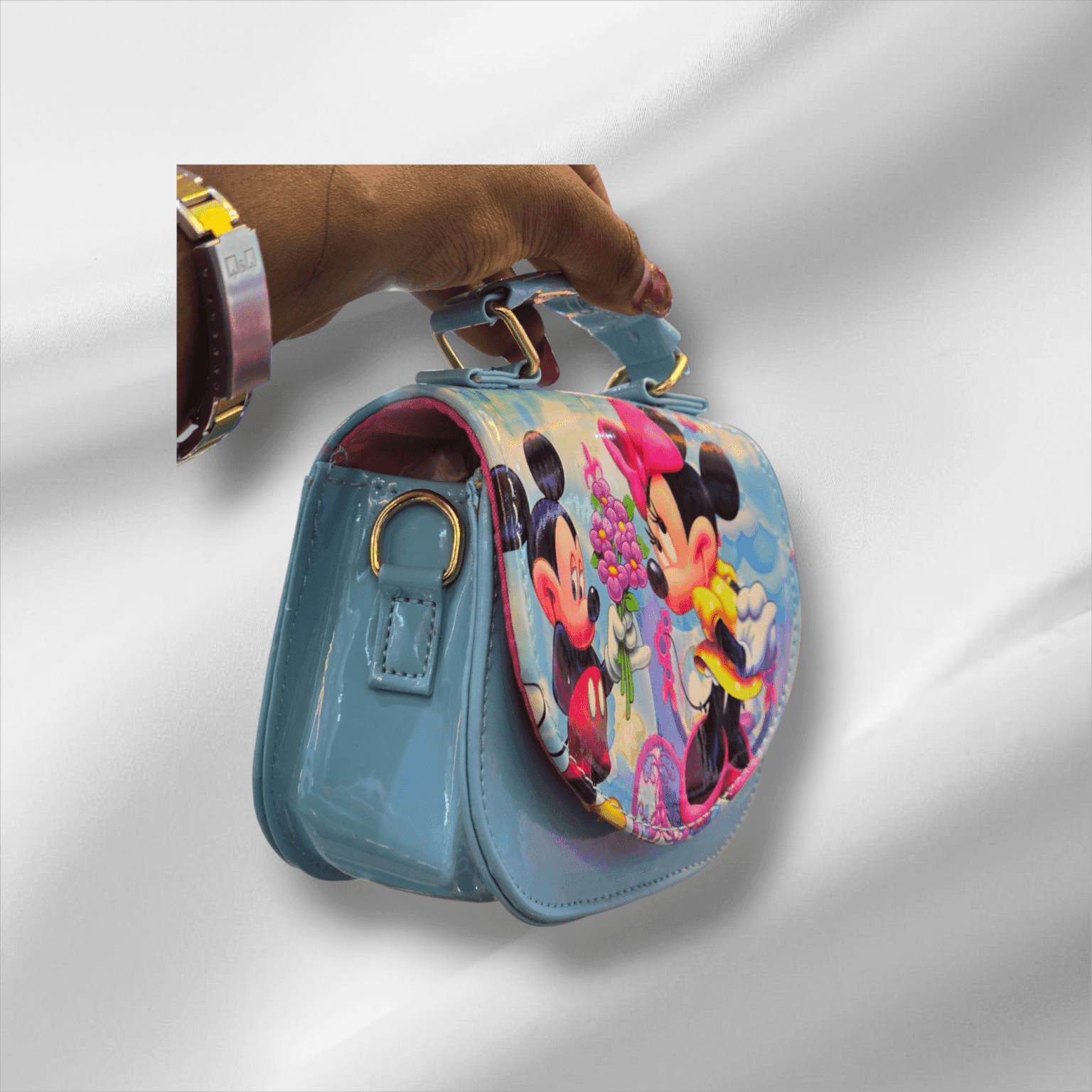 083# Whitesun Kids Handbag with Long Shoulder Strap – Waterproof Cartoon Birthday Gift for Girls 1–12 Years – Mickey Mouse light blue Handbag Thumbnail 2