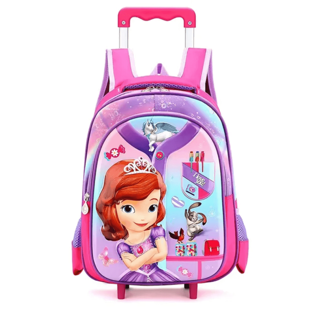194# Whitesun Disney Princess Trolley Backpack for Girls (5–10 Years) – Waterproof, Lightweight, Multi-Compartment School Bag with Wheels-Sofia the first birthday gift