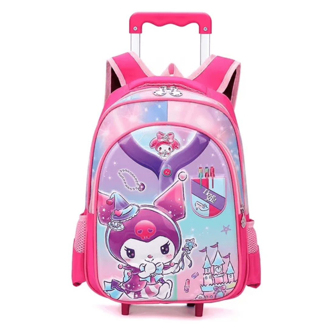 193# Whitesun Disney Princess Trolley Backpack for Girls (5–10 Years) – Waterproof, Lightweight, Multi-Compartment School Bag with Wheels-Kuromi birthday gift