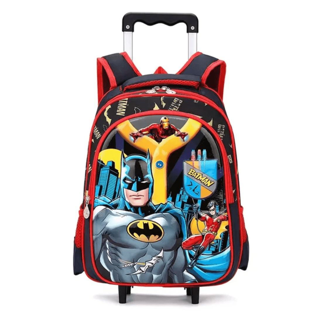 195# Whitesun Disney Trolley Backpack for Kids (5–10 Years) – Waterproof, Lightweight, Multi-Compartment School Bag with wheels- Batman birthday gift