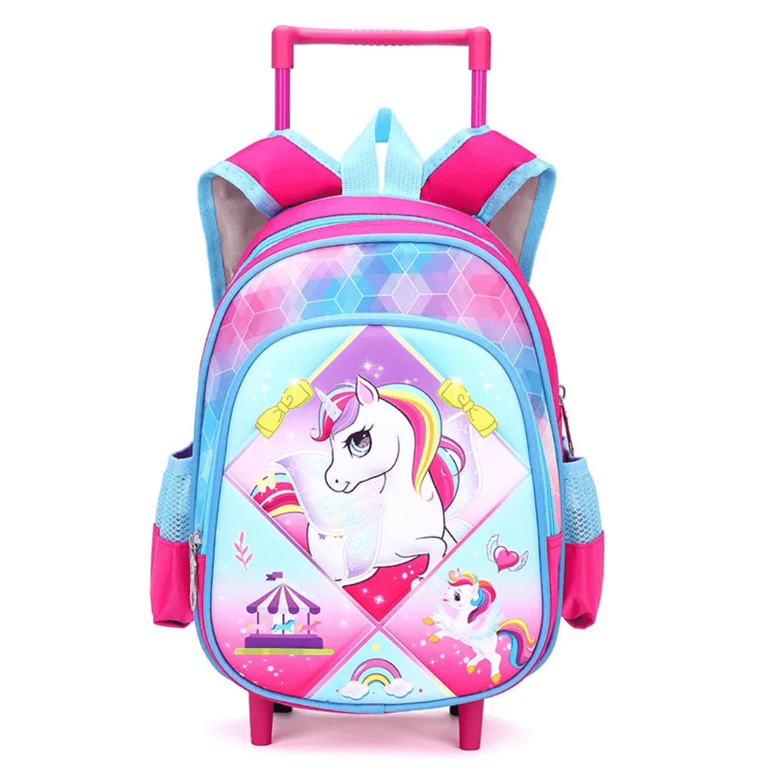 191# Whitesun Disney Princess Trolley Backpack for Girls (5–10 Years) – Waterproof, Lightweight, Multi-Compartment School Bag with Wheels- Unicorn birthday gift