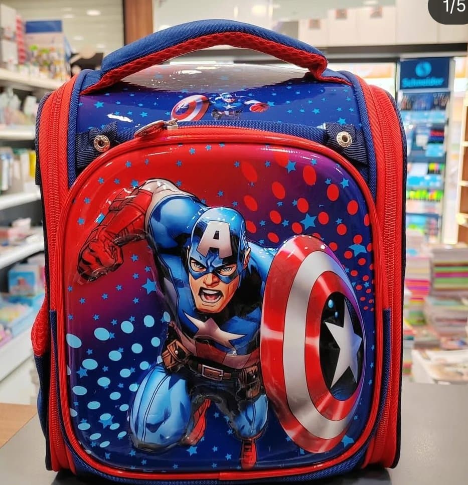 180# Whitesun Captain America Kids Hardcase School Bag for Boys (Ages 2–4) | Durable Birthday Gift with Water Bottle Pocket