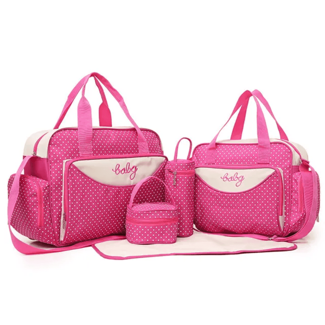 003# Whitesun 5-Piece Baby Diaper Bag Set – Ideal Gift for New Moms, Sisters, Aunties, Cousins, Colleagues & Girlfriends- Pink
